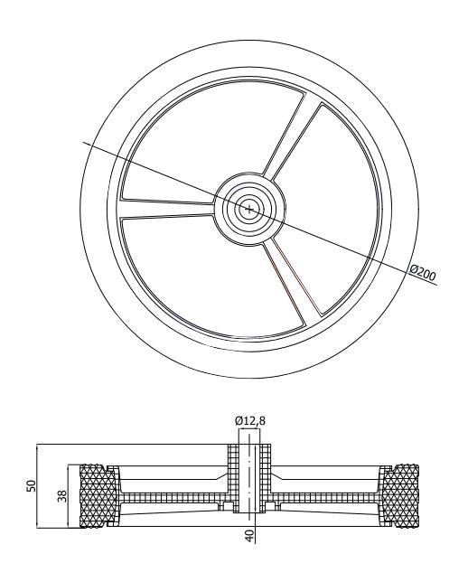 Rasenmäherrad 200 mm – Universal Ersatzrad aus Vollgummi + Montage-Set, Code: K200*M8