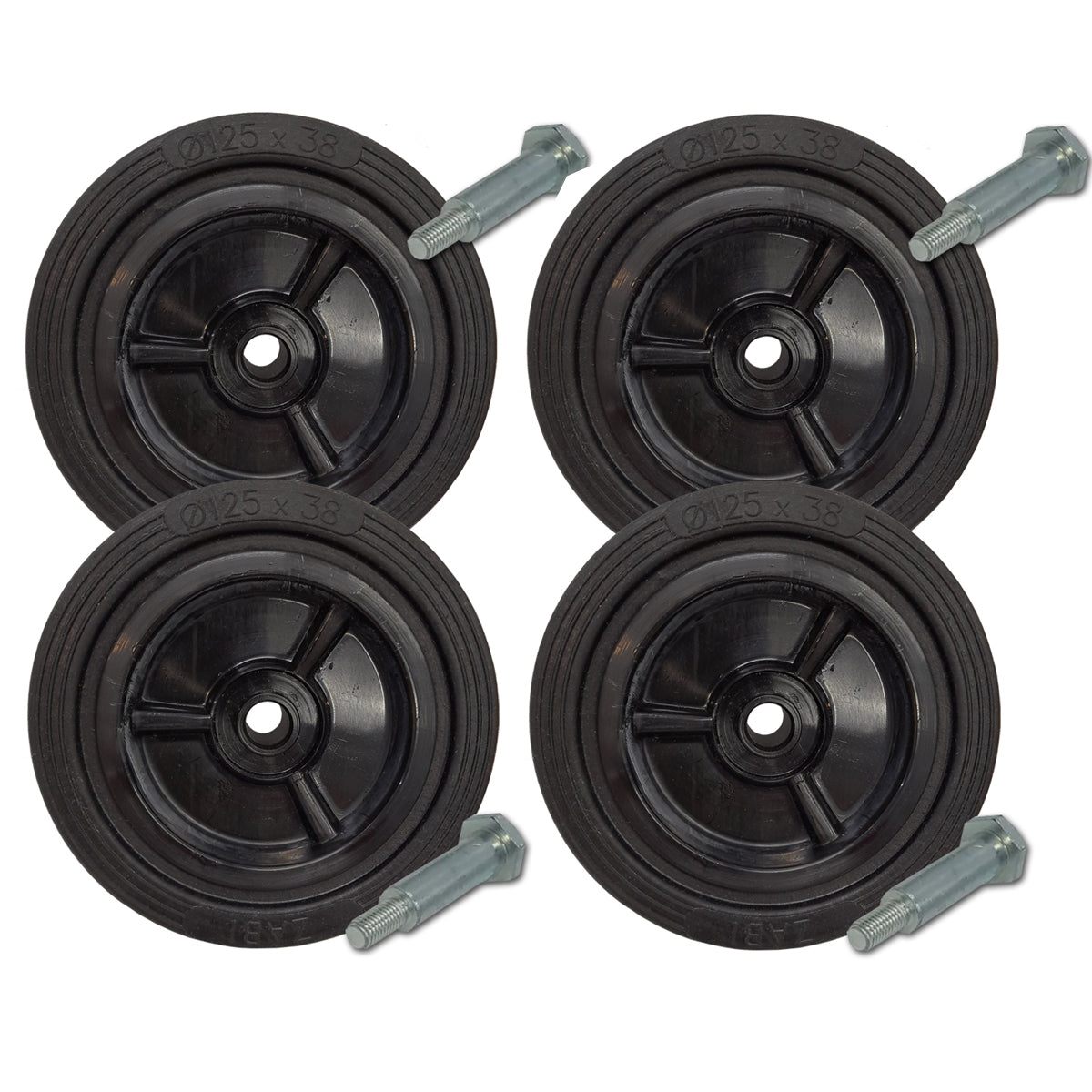 Rasenmäherrad 125 mm – Universal Ersatzrad aus Vollgummi + Montage-Set, Code: K125*M8