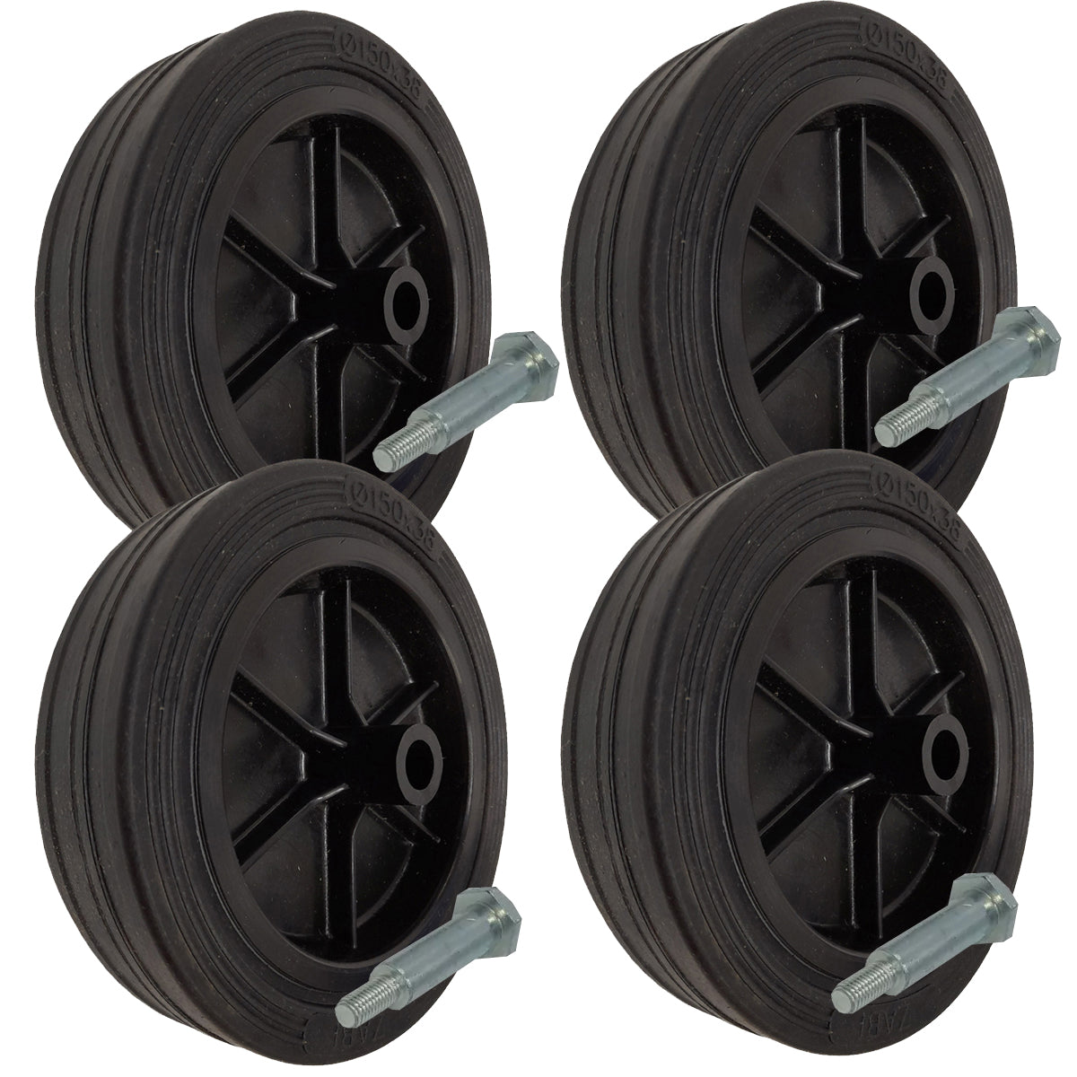 Rasenmäherrad 150 mm – Universal Ersatzrad aus Vollgummi + Montage-Set, Code: K150*M8