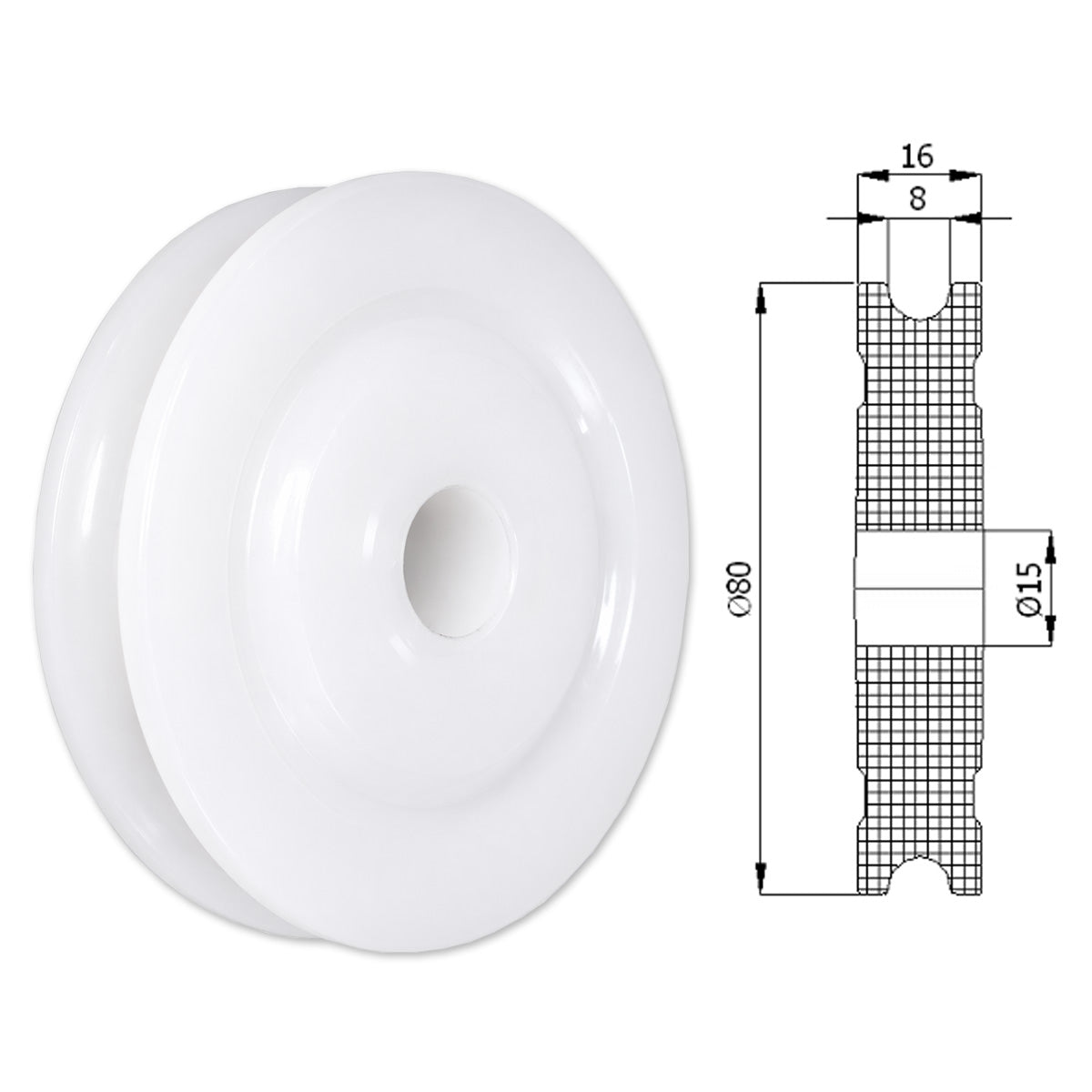 Seilrolle mit Gleitlager Ø80mm Polyamid Kunststoffrolle für Seil Ø6 mm C80/6/15