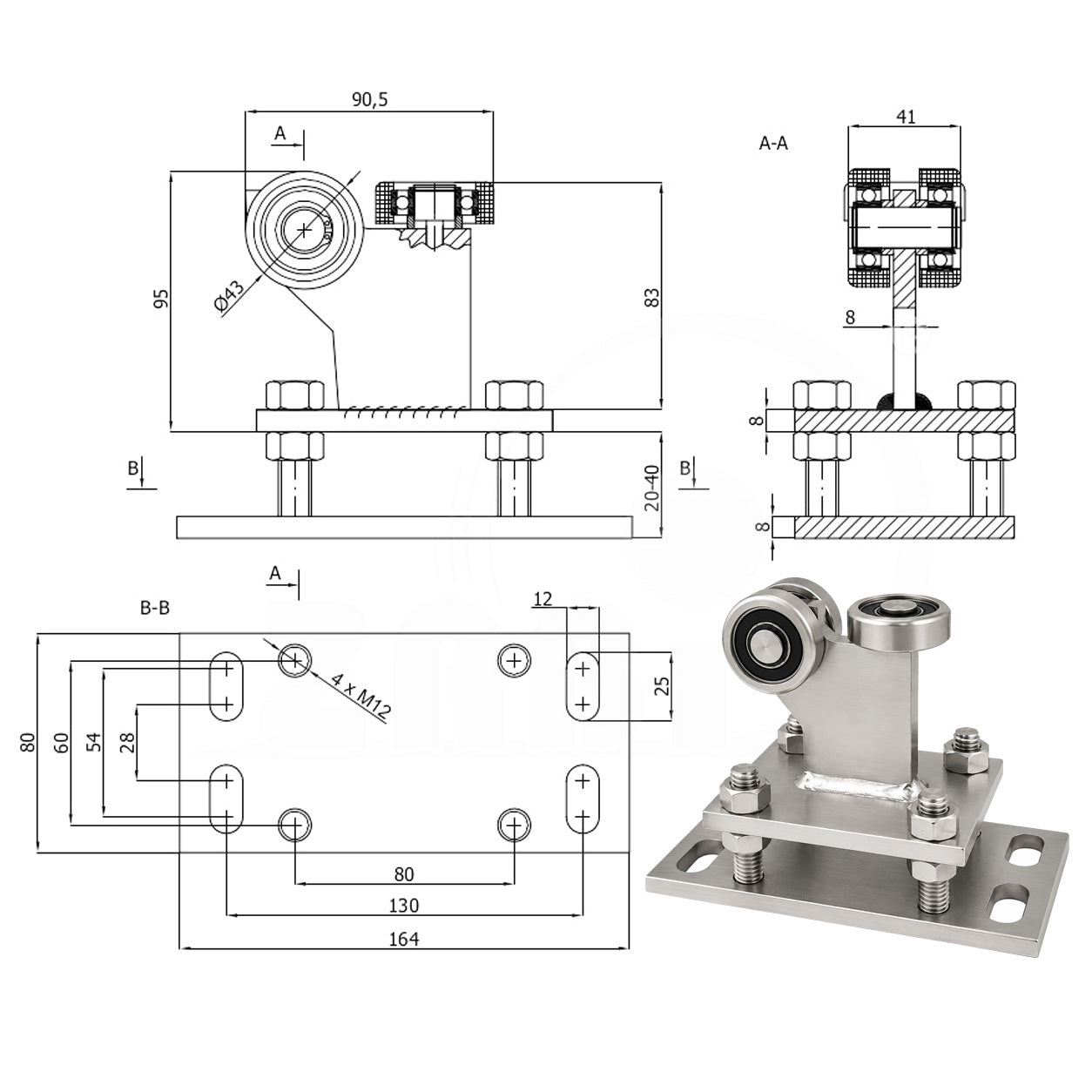 Torwagen für Schiebetore - für Profile 50x50 mm - Wandstärke 2,5 mm: R-3MM-50