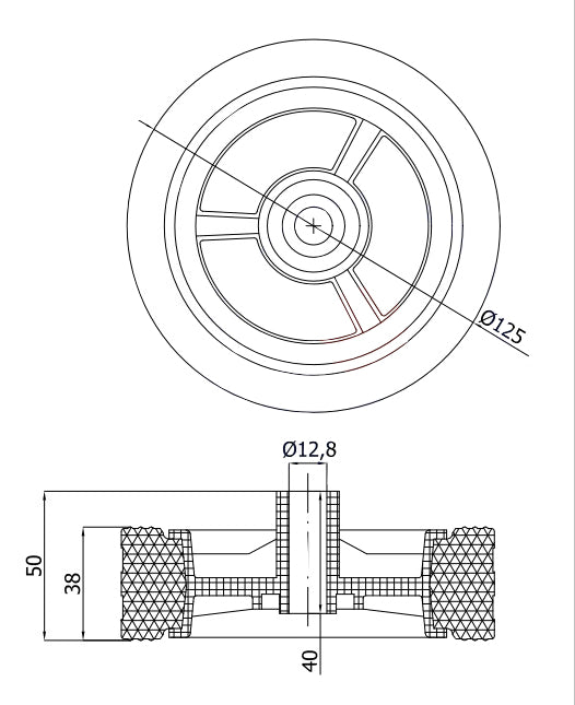 Rasenmäherrad 125 mm – Universal Ersatzrad aus Vollgummi + Montage-Set, Code: K125*M10