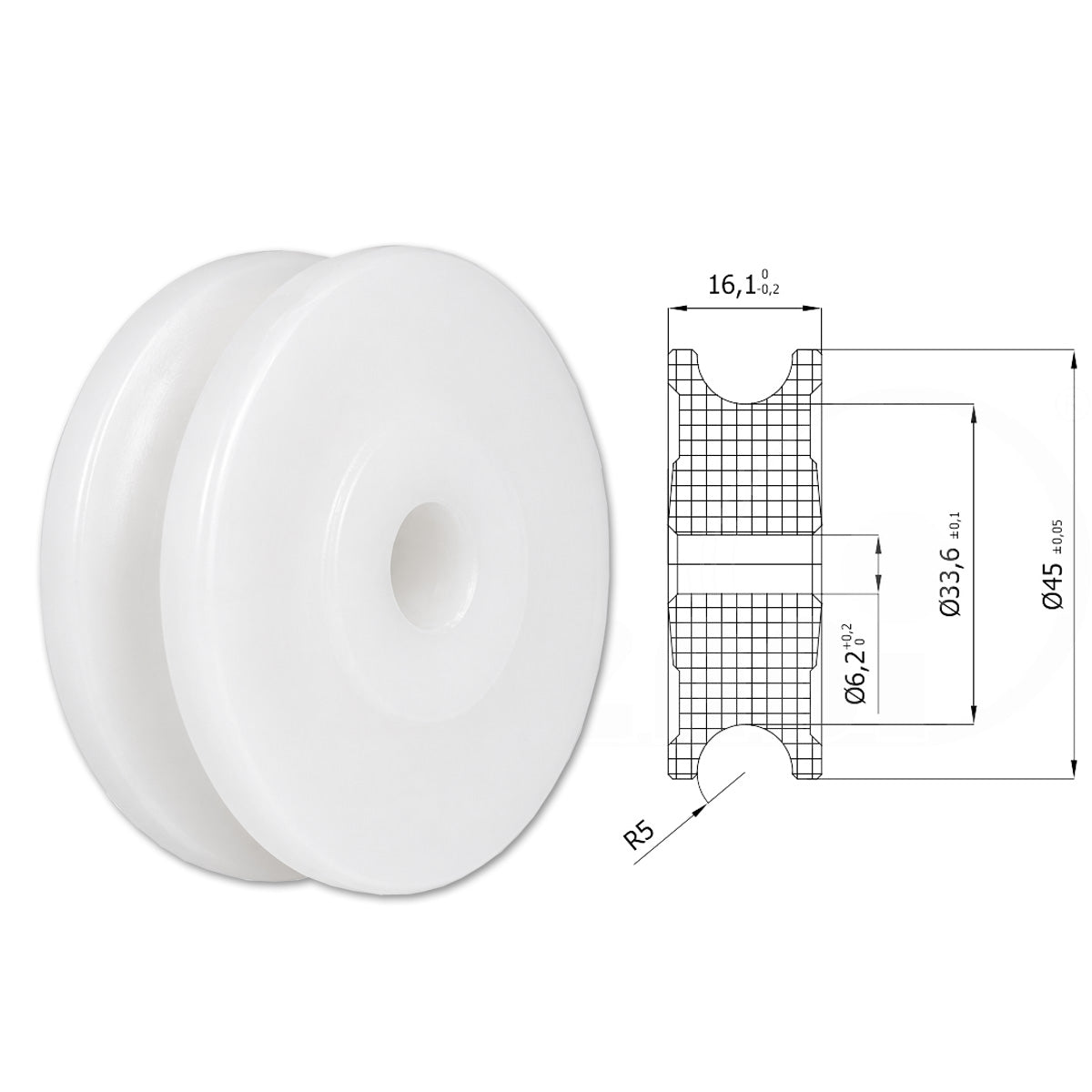 Seilrolle mit Gleitlager Ø 45 mm Polyamid Kunststoffrolle für Seil Ø10 mm C45/10