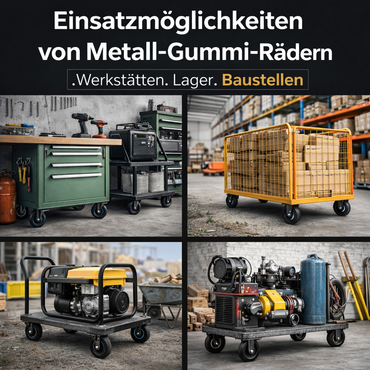 Metall-Gummiräder 180 mm mit Montage-Set – robuste Räder für Transport & Industrie Code: 51