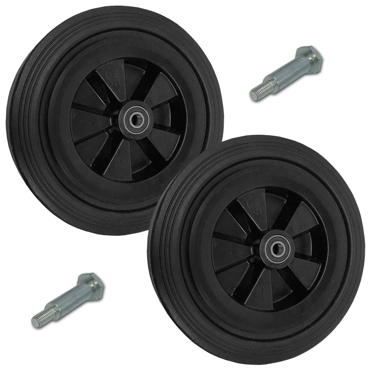 Rasenmäherrad 250 mm – Universal Ersatzrad aus Vollgummi mit Kugellager + Montage-Set, Code: K250LL*M10