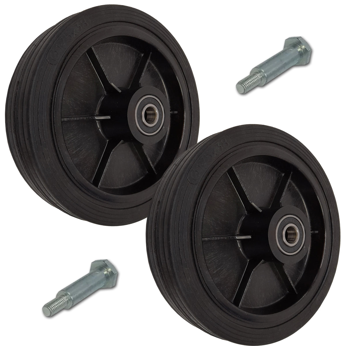 Rasenmäherrad 175 mm – Universal Ersatzrad aus Vollgummi mit Kugellager + Montage-Set, Code: K175LL*M10