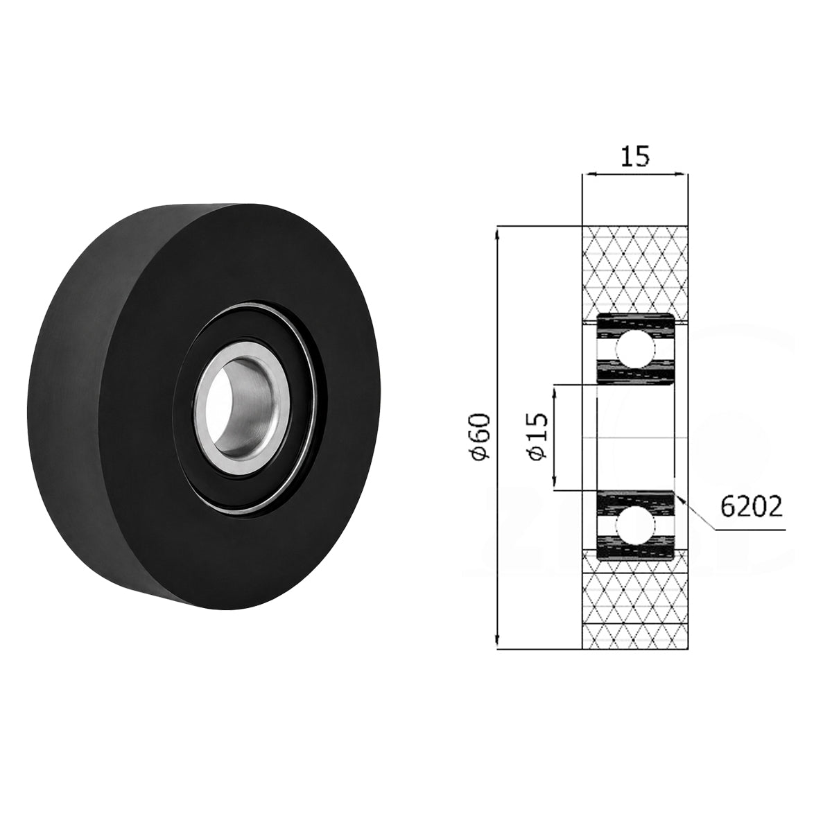 Polyamid Rolle Ø 60mm mit Kugellager Kunststoffrolle Industrierollen RP-60-15/15