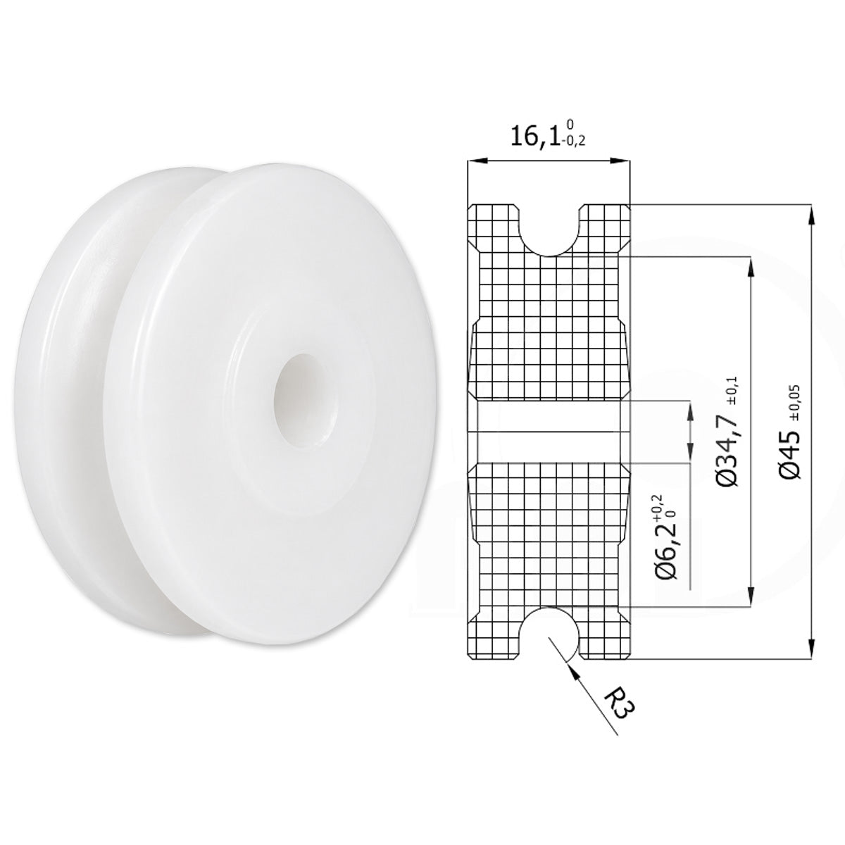 Seilrolle mit Gleitlager Ø 45 mm Polyamid Kunststoffrolle für Seil Ø 6 mm C45/6