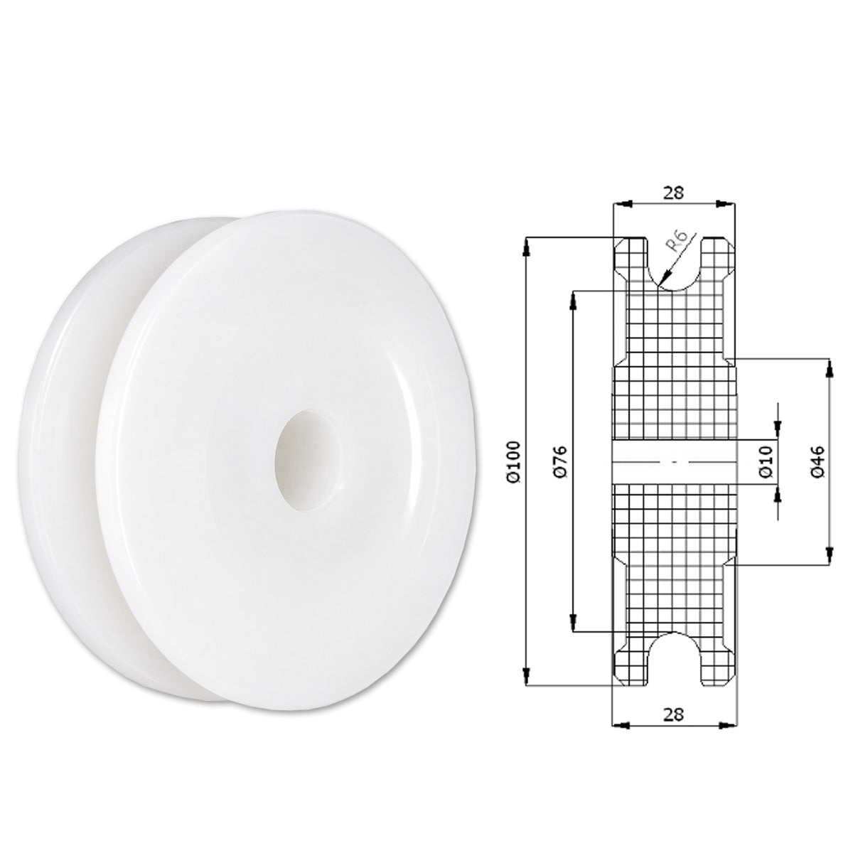 Seilrolle mit Gleitlager Ø100mm Polyamid Kunststoffrolle für Seil Ø12 mm C100/12