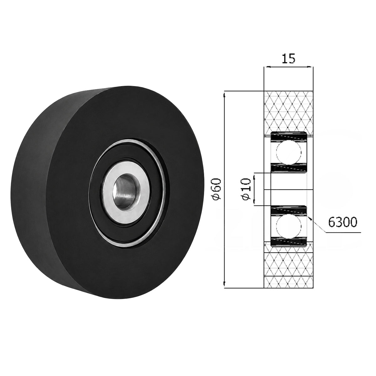 Polyamid Rolle Ø 60mm mit Kugellager Kunststoffrolle Industrierollen RP-60-15/10