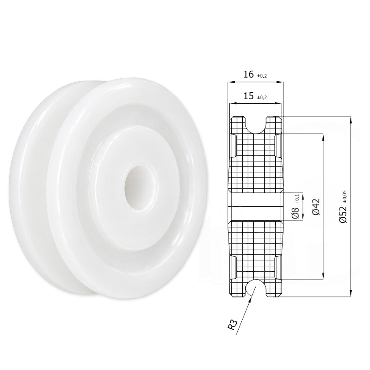 Seilrolle mit Gleitlager Ø 52mm Polyamid Kunststoffrolle für Seil Ø6 mm C52/6/8