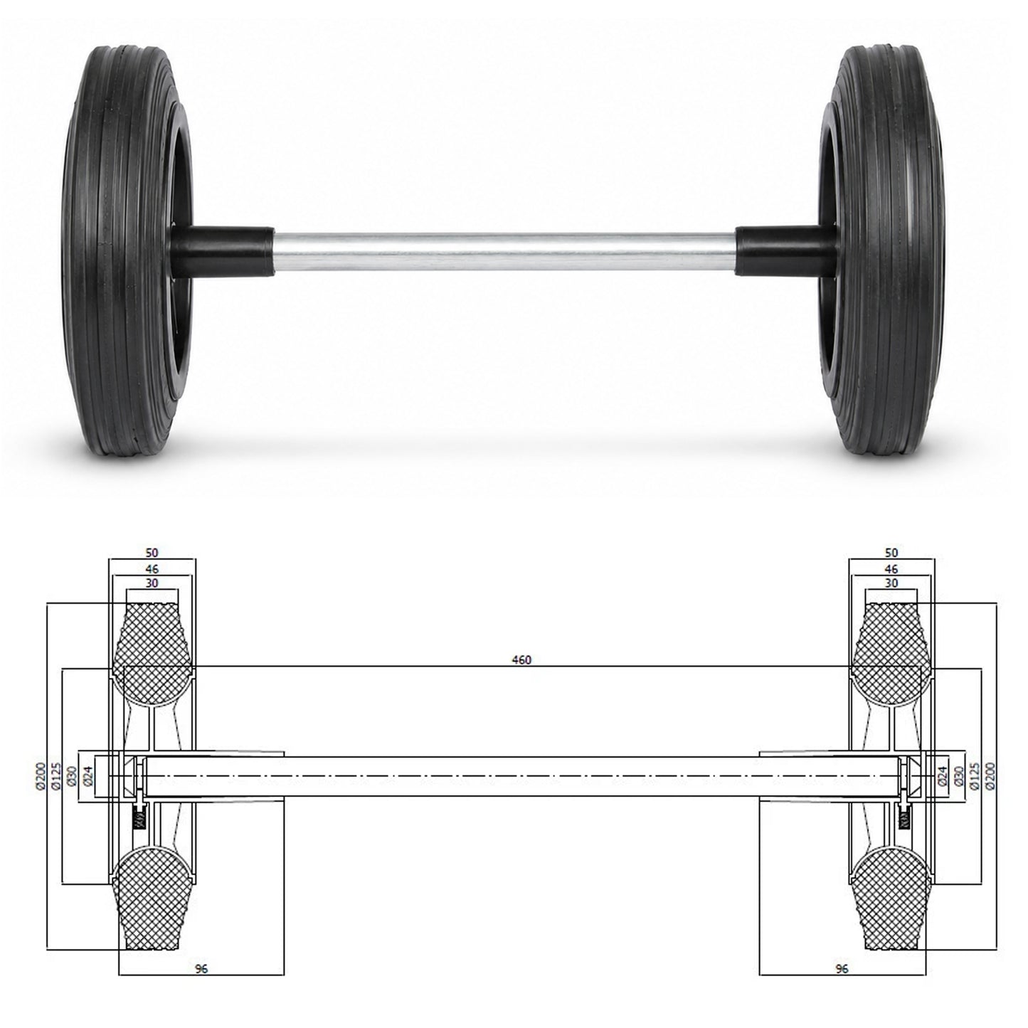 Müllbehälter Rad Mülleimer V=110L Räder 200mm mit Achse 60K*110 Set mit Achse