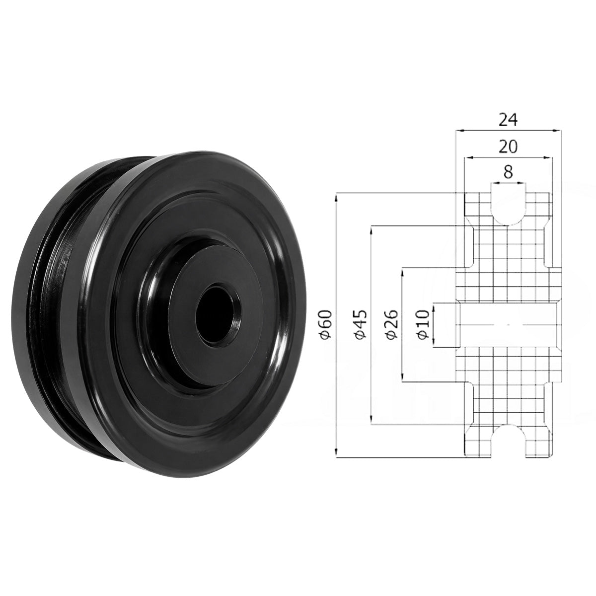 Seilrolle mit Gleitlager Ø 60mm Kunststoffrolle für Seil 8 mm C60-24/8/10