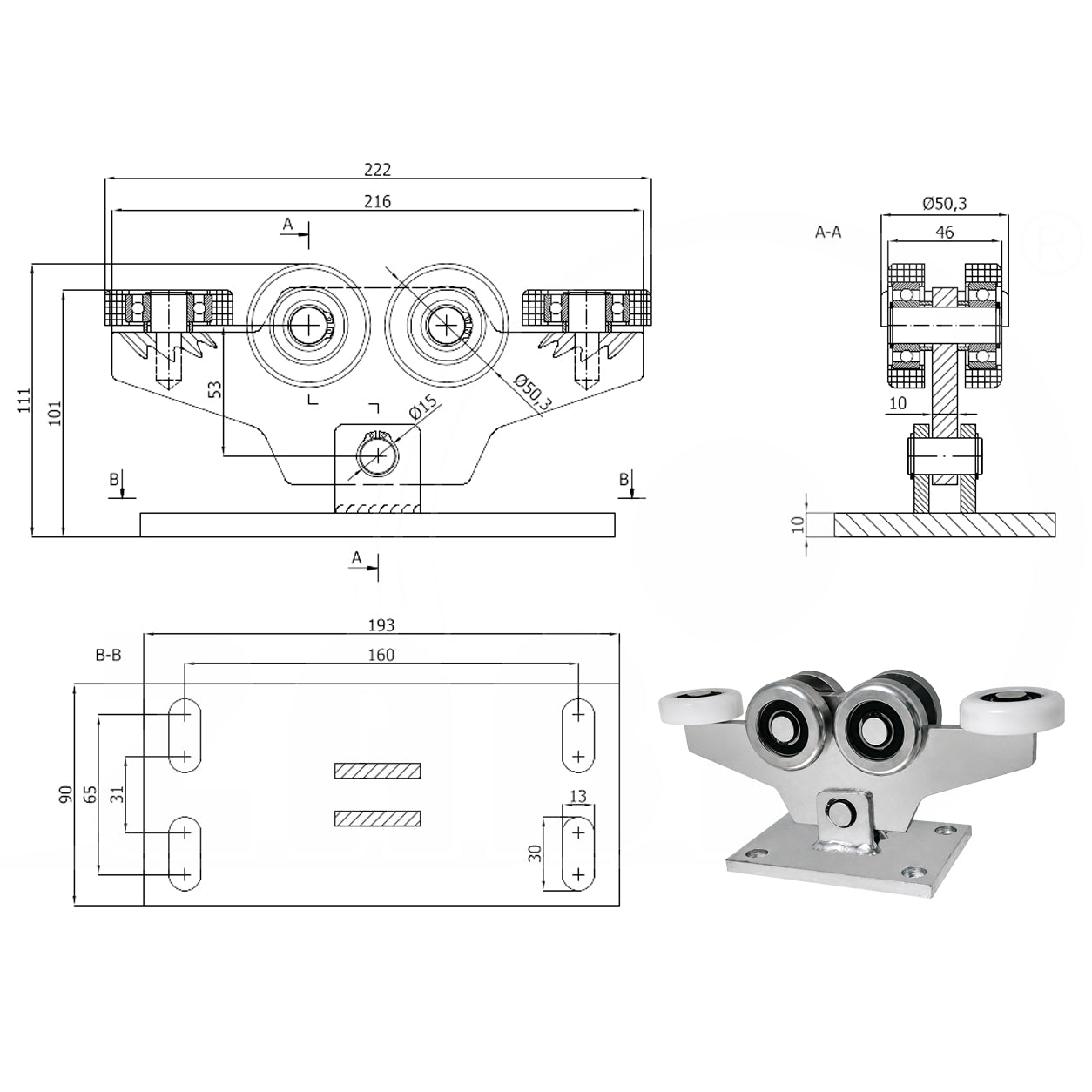 Torwagen für Schiebetore - für Profile 60 x 60 mm - Wandstärke 4 mm: W-6M-60/4