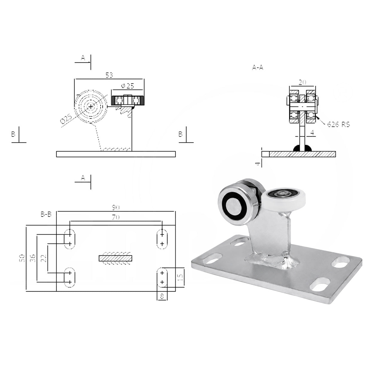 Torwagen für Schiebetore - für Profile 30x30 mm - Wandstärke 2 mm: 3M-30