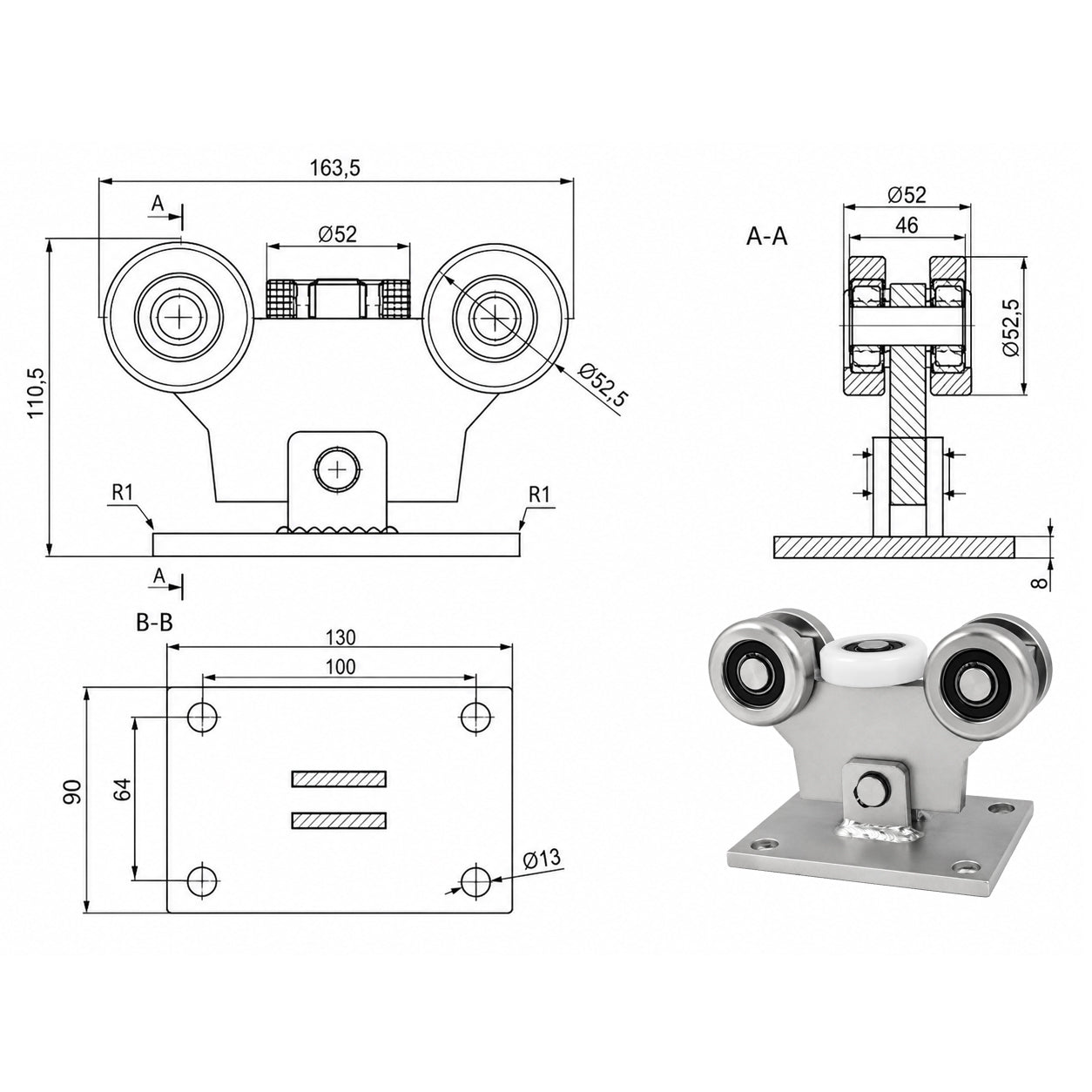Torwagen für Schiebetore - für Profile 60 x 60 mm - Wandstärke 3 mm: W-5M-60