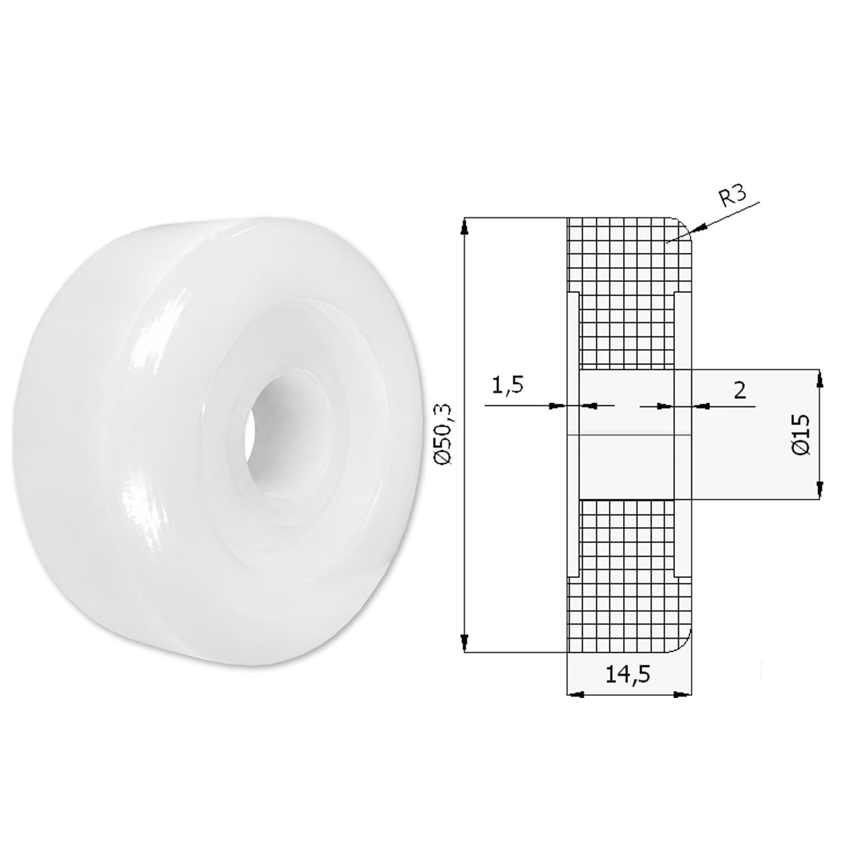 Polyamid Rolle Ø 50,3 mm mit Gleitlager Kunststoffrolle Industrierollen RB-50,3