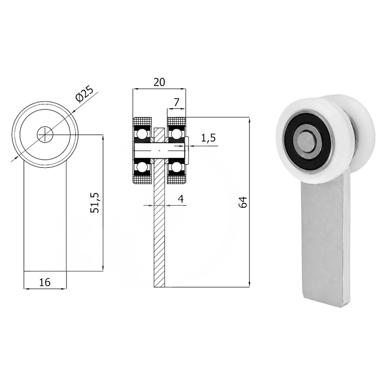 Torwagen für Schiebetore - für Profile 30x30 mm - Wandstärke 2 mm: P-2T-30