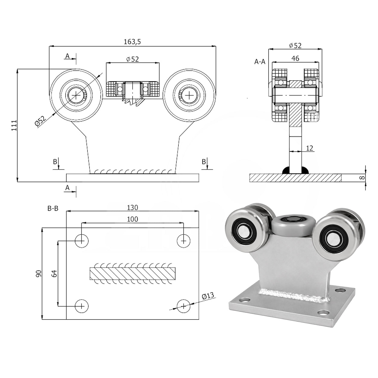 Torwagen für Schiebetore - für Profile 60 x 60 mm - Wandstärke 3 mm: 5MM-60