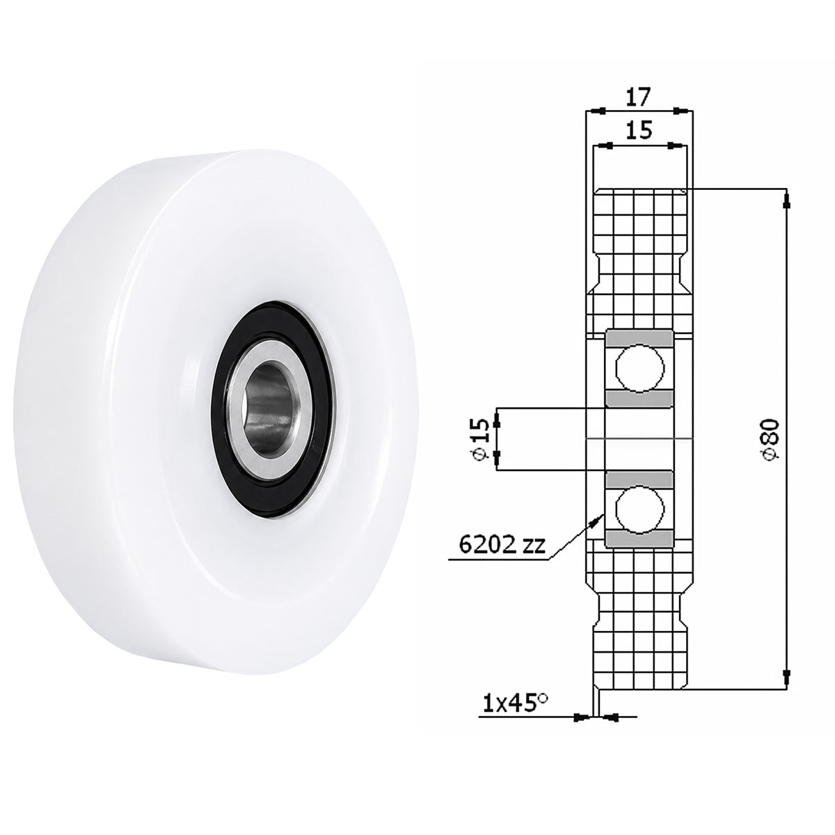 Polyamid Rolle Ø 80 mm mit Kugellager Kunststoffrolle Industrierollen R-80-17/15