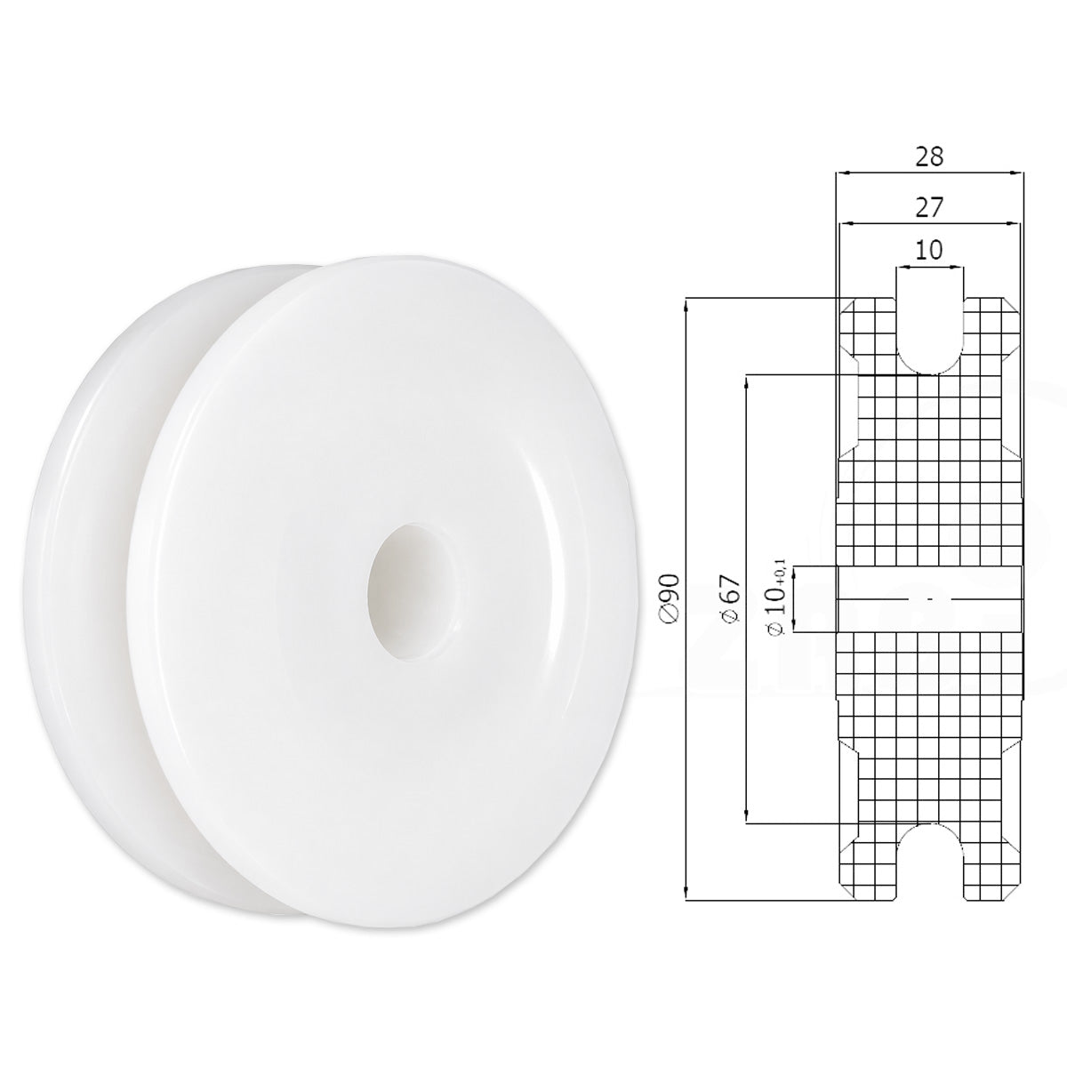 Seilrolle mit Gleitlager Ø90mm Polyamid Kunststoffrolle für Seil Ø10 mm C90/10