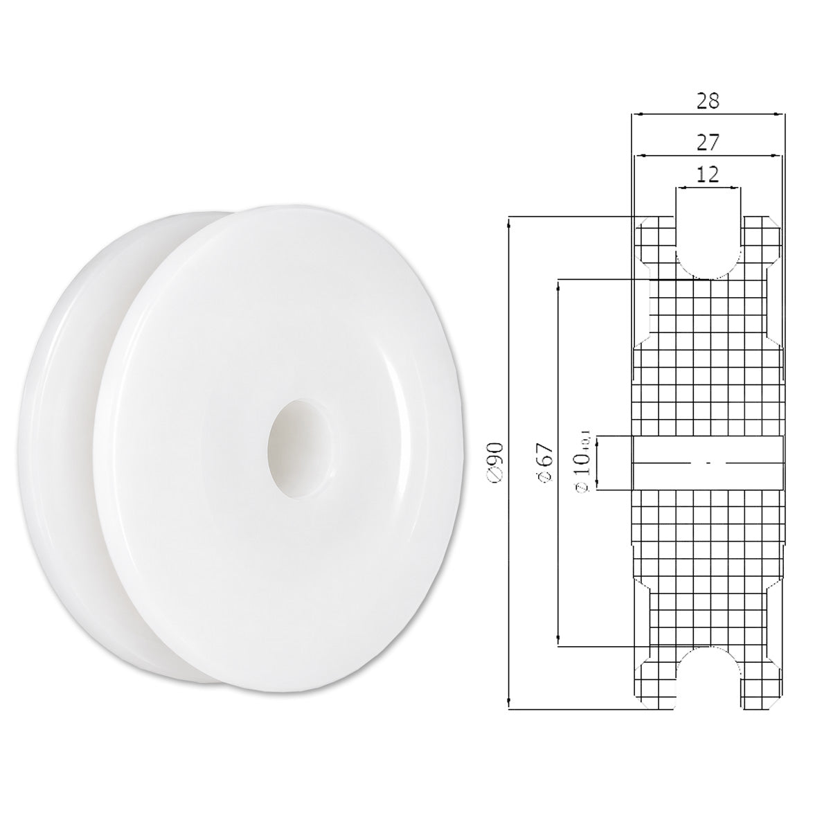 Seilrolle mit Gleitlager Ø90mm Polyamid Kunststoffrolle für Seil Ø12 mm C90/12