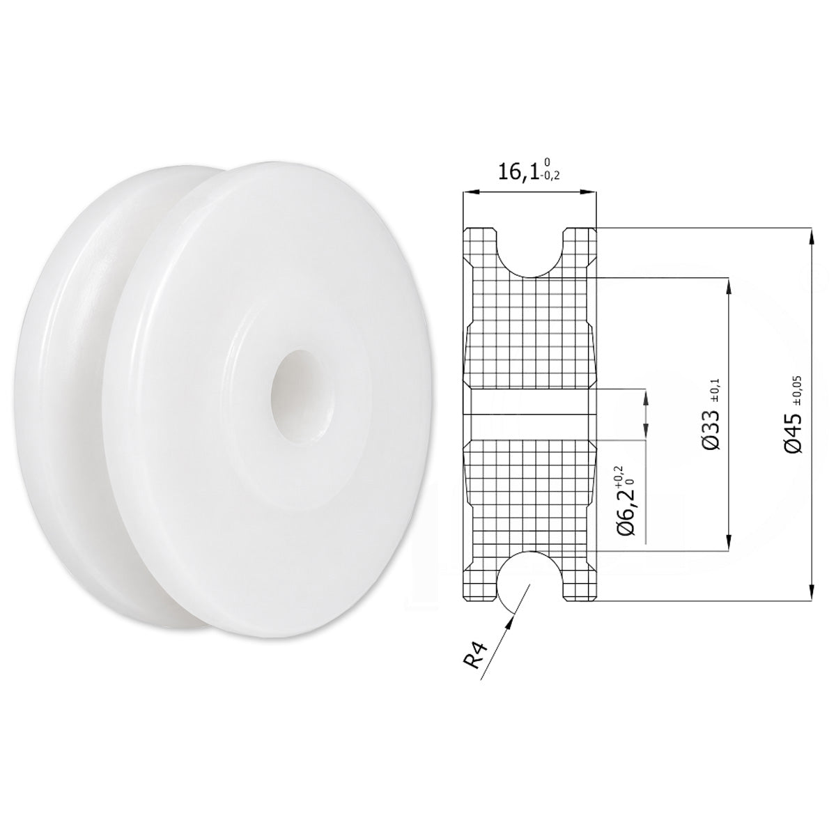 Seilrolle mit Gleitlager Ø 45 mm Polyamid Kunststoffrolle für Seil Ø 8 mm C45/8