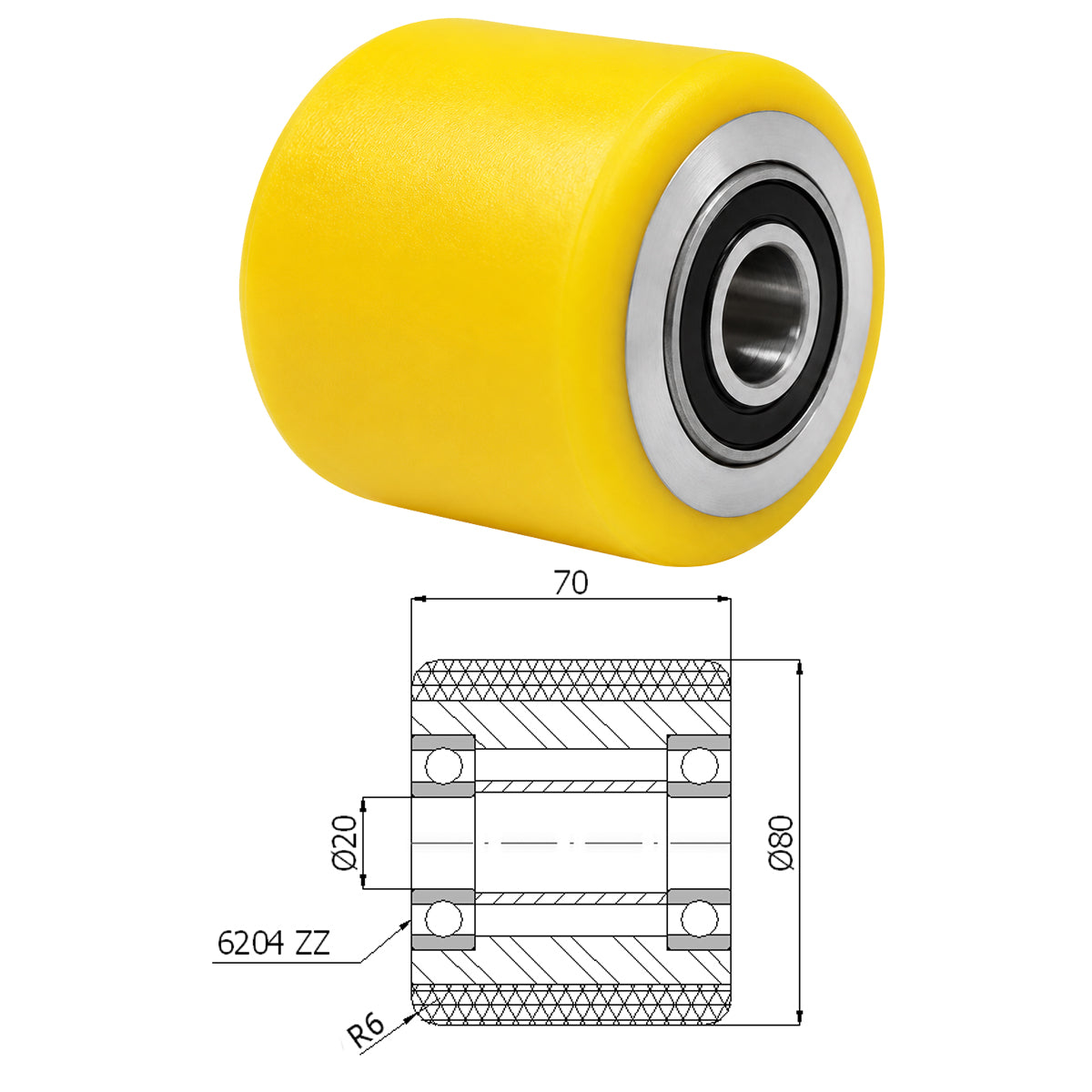 Polyamid Rolle Ø 80 mm mit Kugellager Kunststoffrolle Industrierollen RAP-80-70