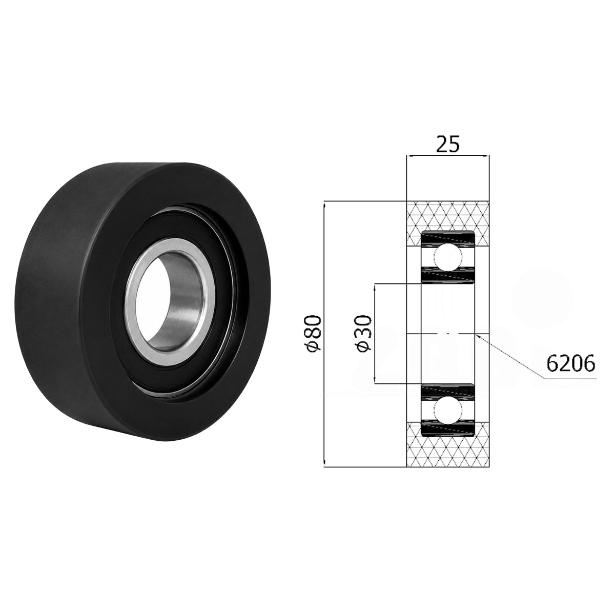 Polyamid Rolle Ø 80mm mit Kugellager Kunststoffrolle Industrierollen RP-80-25/30