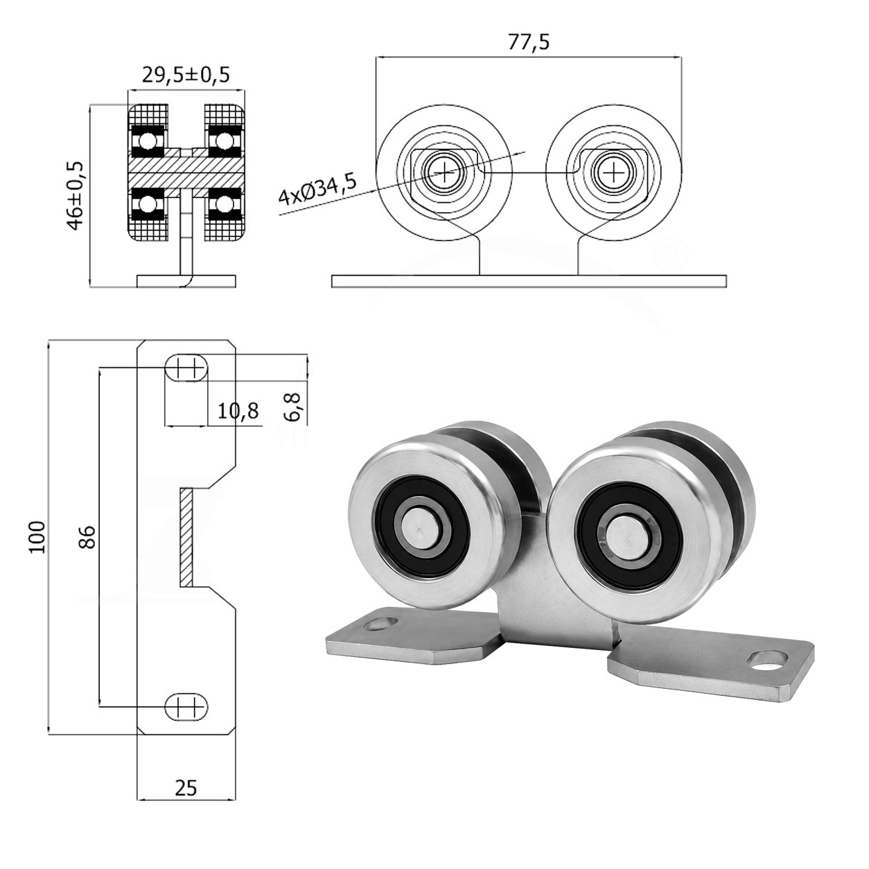 Torwagen für Schiebetore - für Profile 40x40 mm - Wandstärke 2 mm: 4M-40