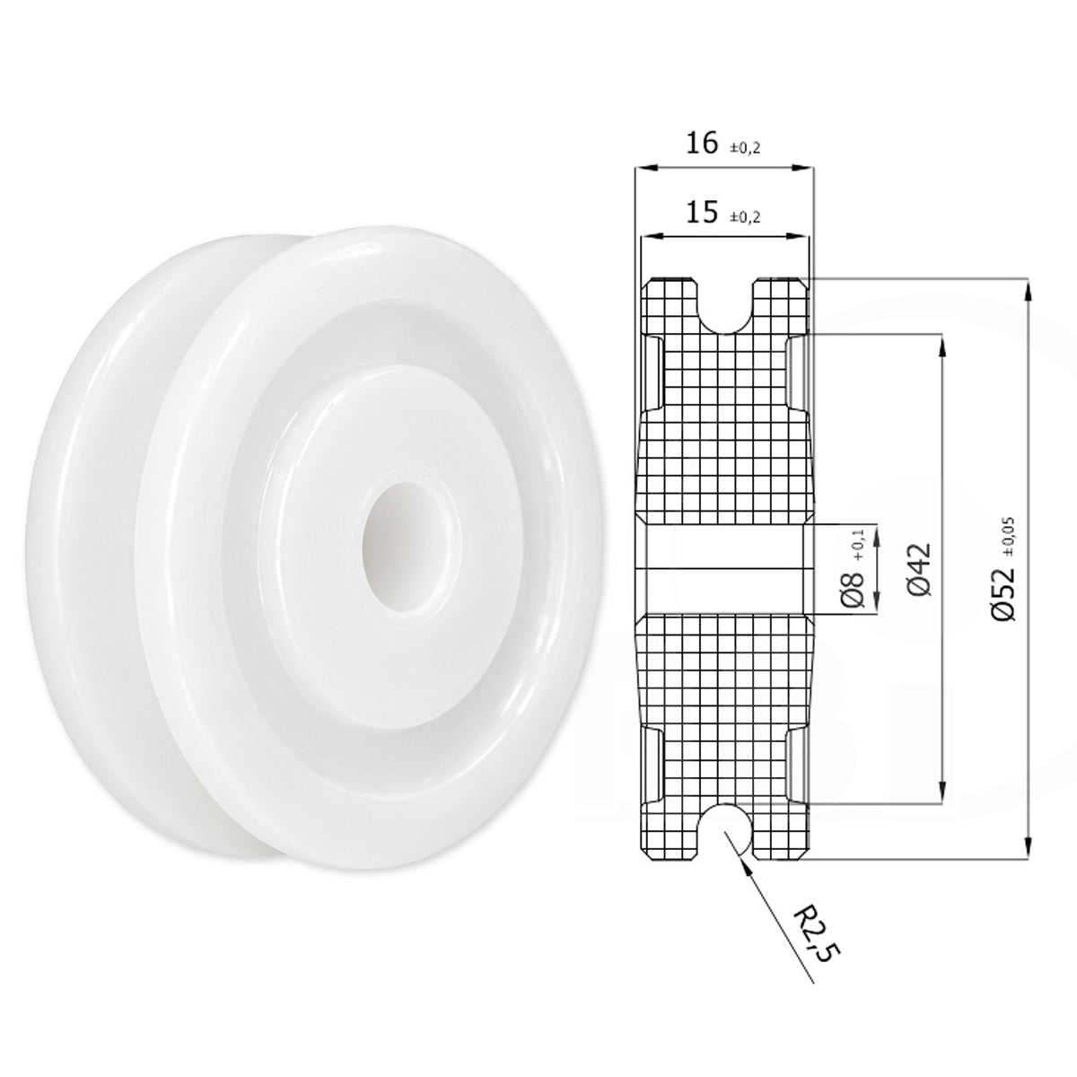 Teilen Seilrolle mit Gleitlager Ø 52mm Polyamid Kunststoffrolle für Seil Ø5 mm C52/5/8