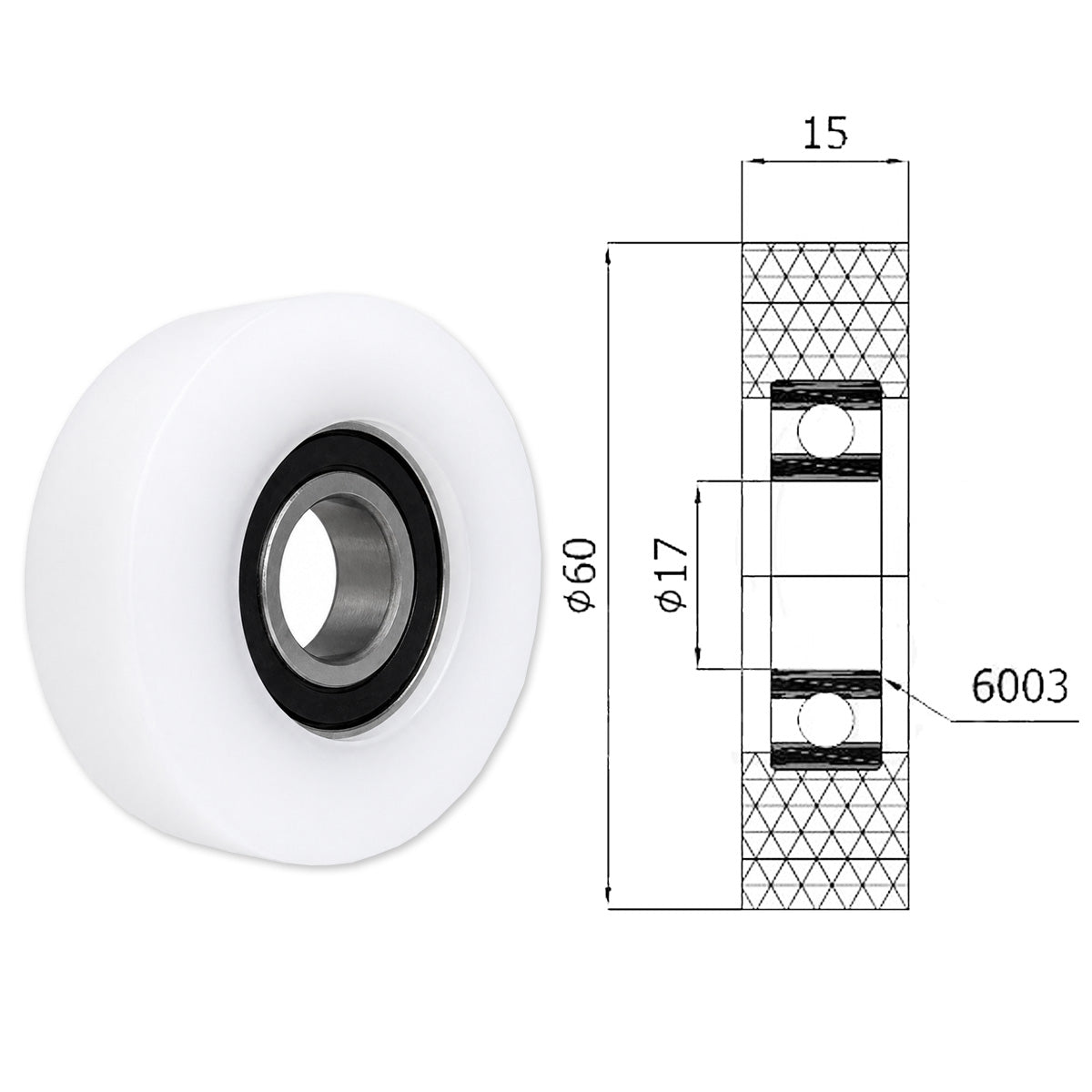Polyamid Rolle Ø 60 mm mit Kugellager Kunststoffrolle Industrierollen R-60-15/17