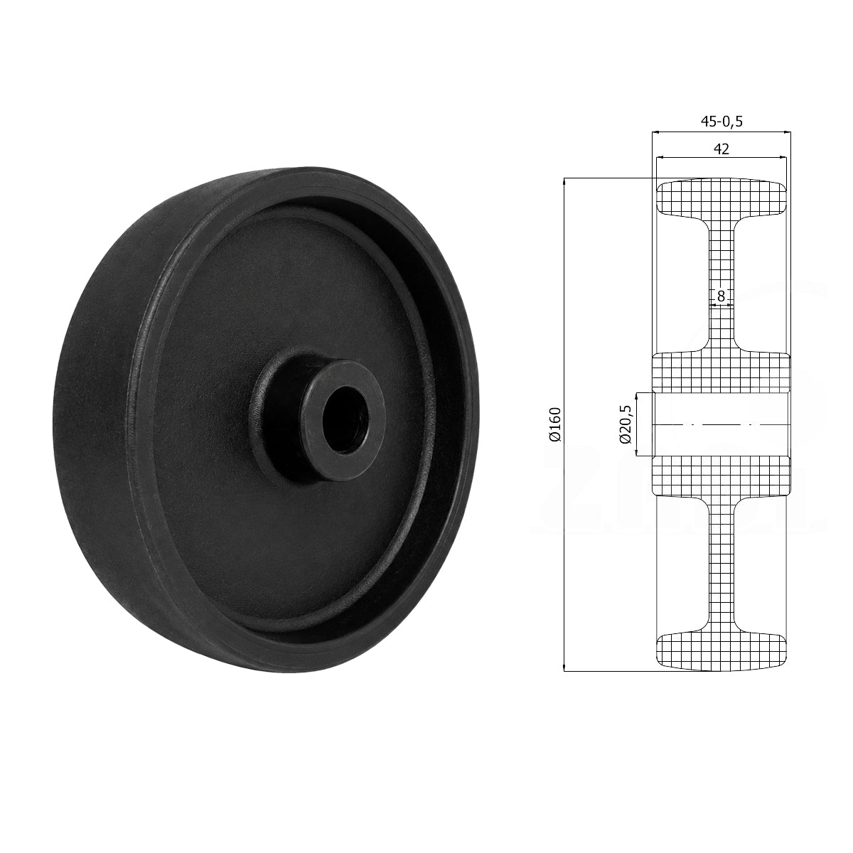 Polyamid Rolle Ø 160 mm PA66 GF30 bis 250°C Hitzebeständig Industrie Rad 49E