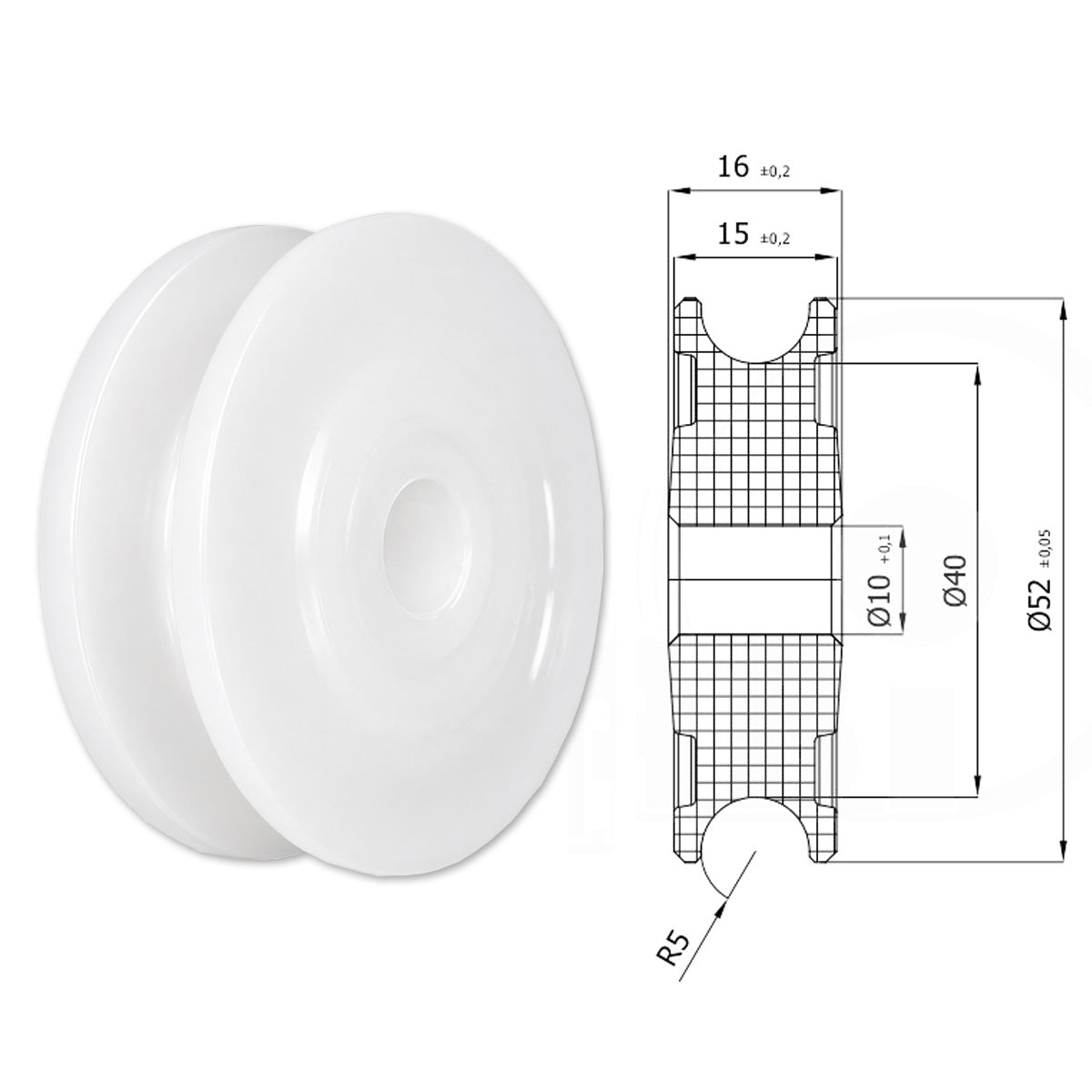 Seilrolle mit Gleitlager Ø52mm Polyamid Kunststoffrolle für Seil Ø 10 mm C52/10