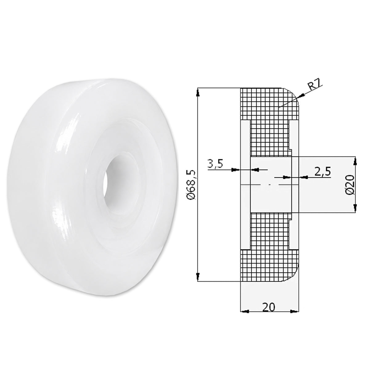 Polyamid Rolle Ø 68,5 mm mit Gleitlager Kunststoffrolle Industrierollen RB-68,5