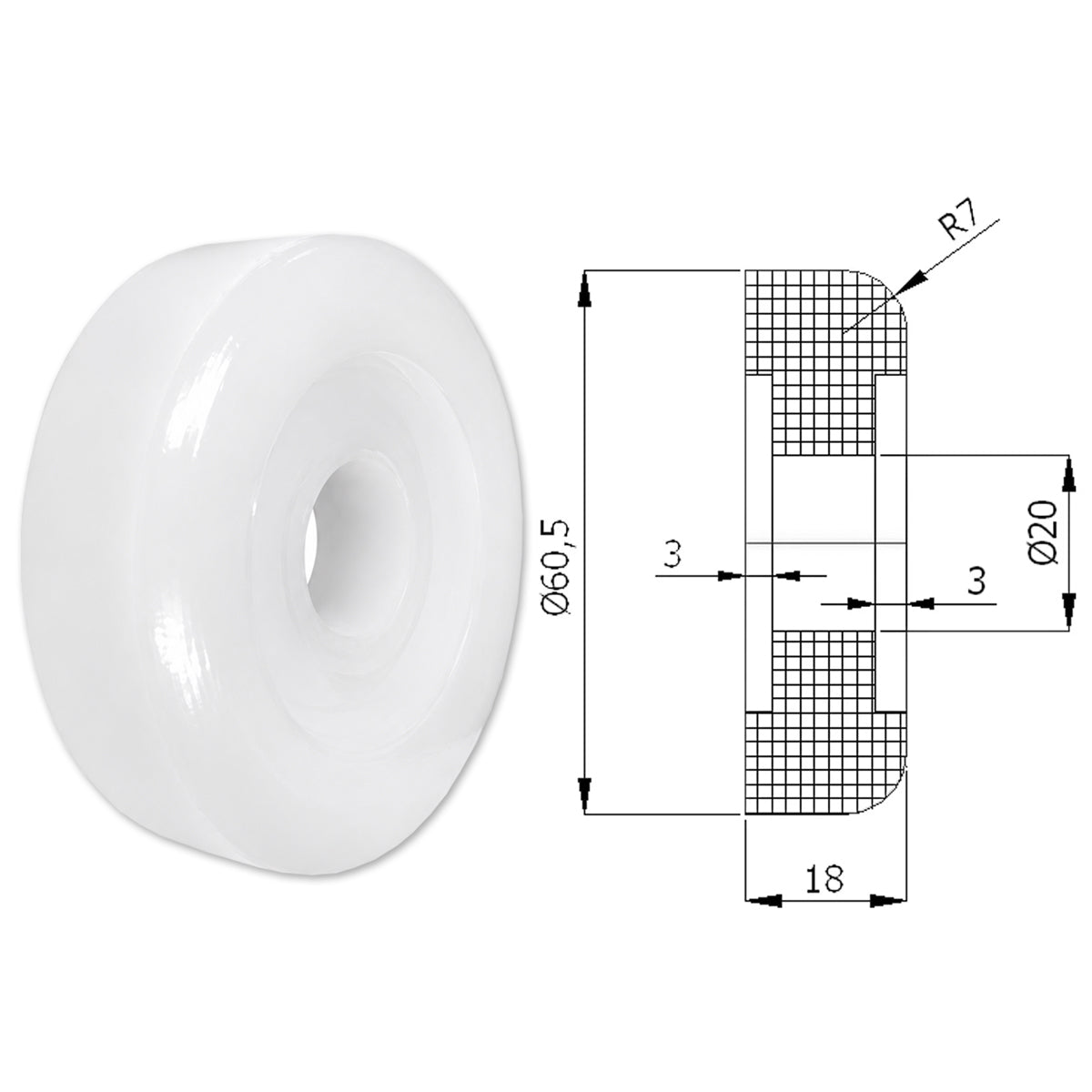 Polyamid Rolle Ø 60,5 mm mit Gleitlager Kunststoffrolle Industrierollen RB-60,5