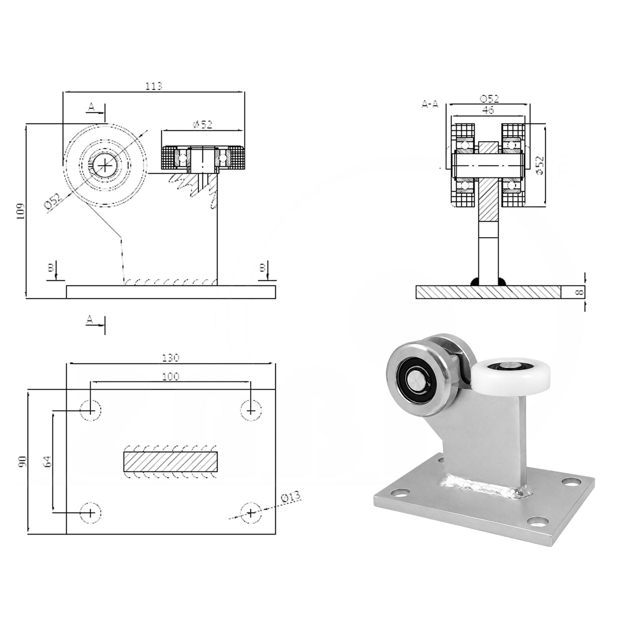 Torwagen für Schiebetore - für Profile 60 x 60 mm - Wandstärke 3 mm: 3M-60