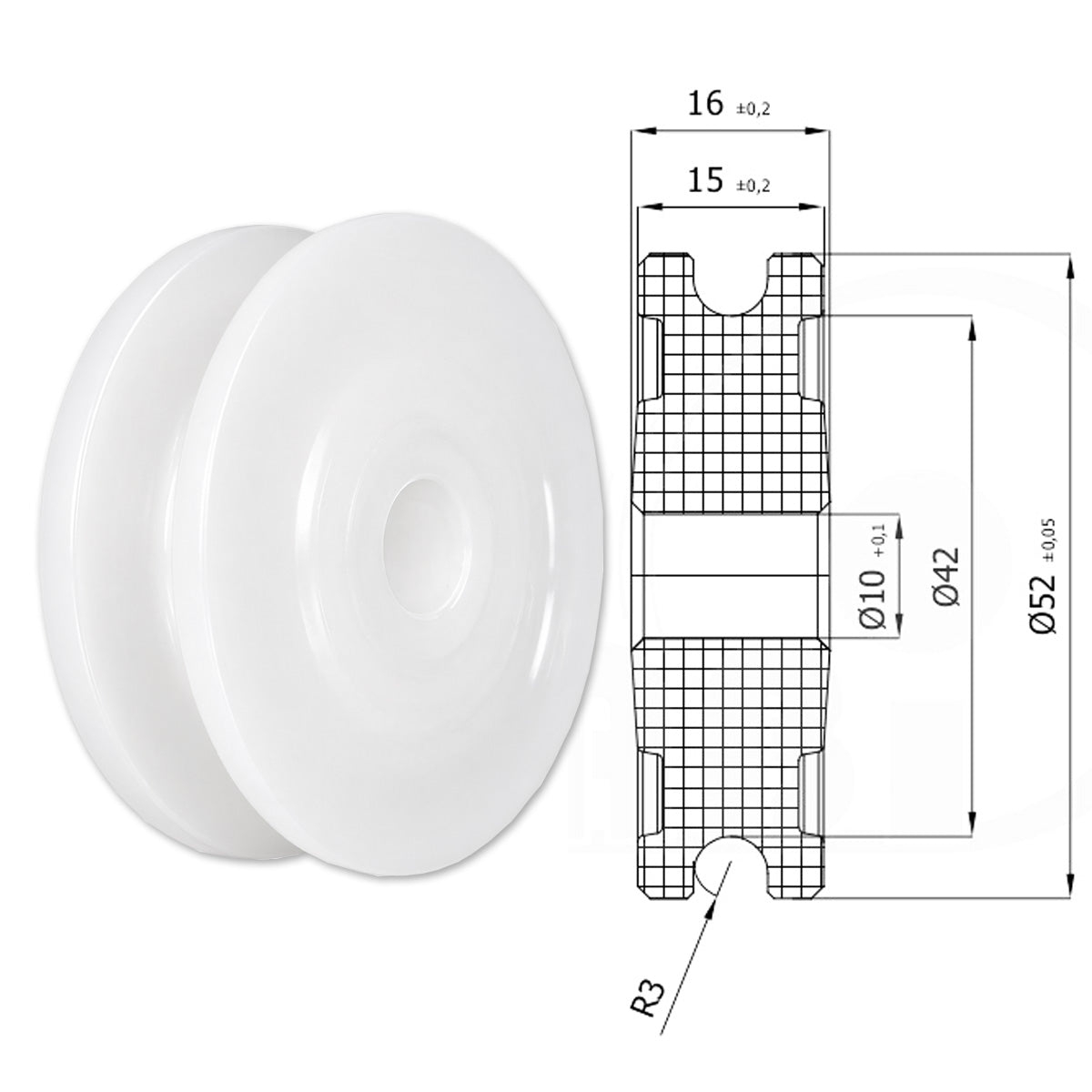 Teilen Seilrolle mit Gleitlager Ø52mm Polyamid Kunststoffrolle für Seil Ø 6 mm C52/6