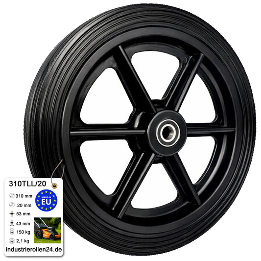 Rasenmäherrad 310 mm – Universal Ersatzrad aus Kunststoff mit Gummilauffläche & Kugellager, Code: 310TLL/20
