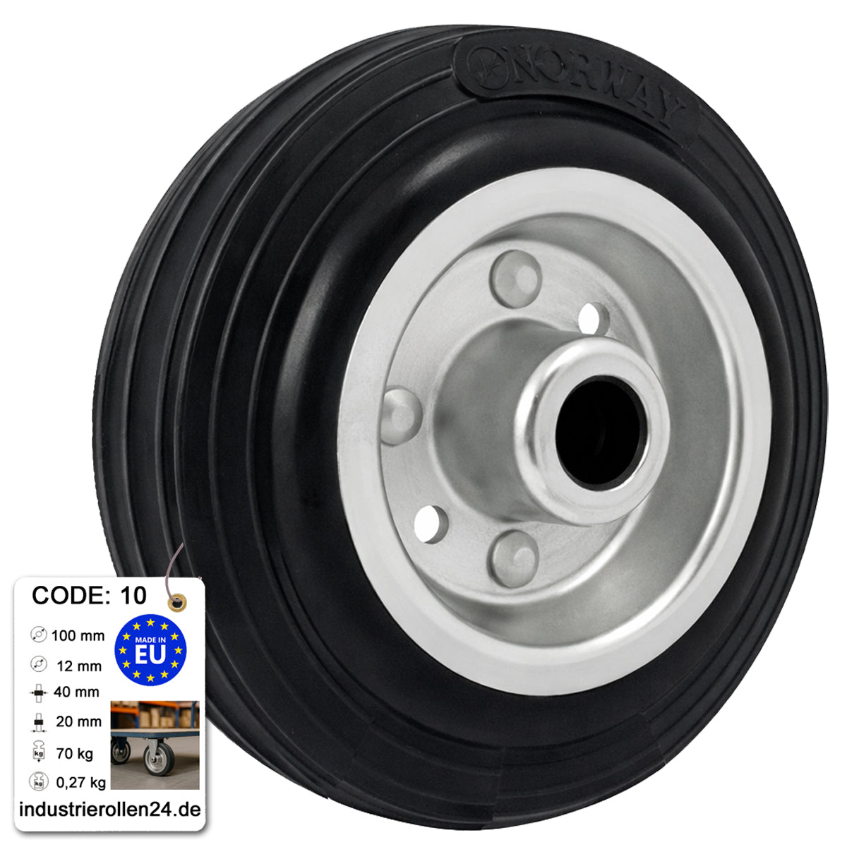 Ersatzrad Ø100 mm – Vollgummi Industrierad für Transportwagen, Code: 10