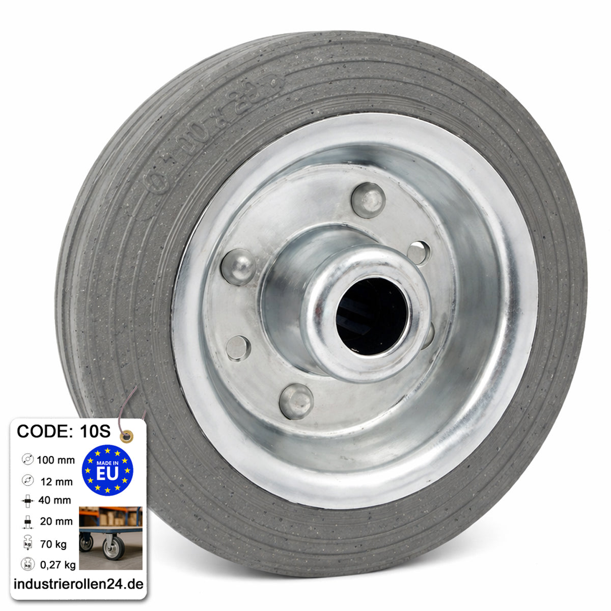 Ersatzrad Ø100 mm – Graues, nicht abfärbendes Vollgummi Industrierad für Transportwagen, Code: 10S