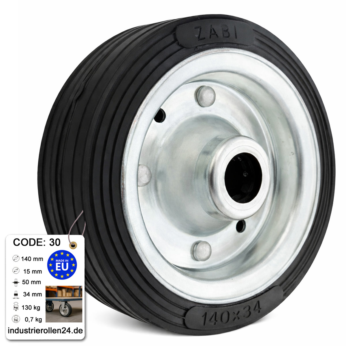 Ersatzrad Ø140 mm – Vollgummi Industrierad für Transportwagen, Code: 30