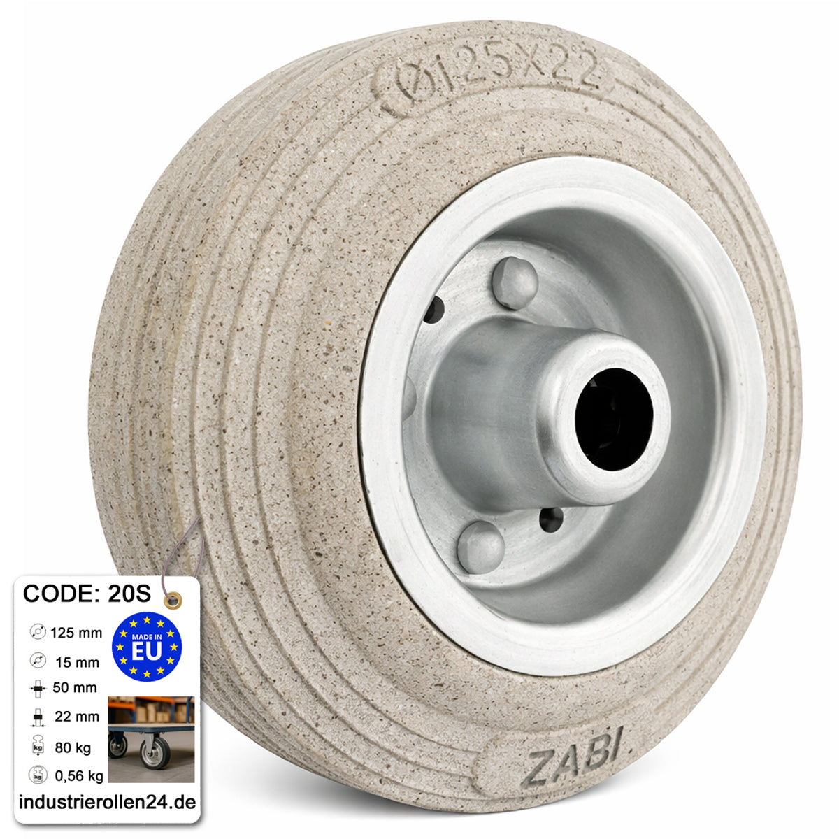 Ersatzrad Ø125 mm – Graues, nicht abfärbendes Vollgummi Industrierad für Transportwagen, Code: 20S