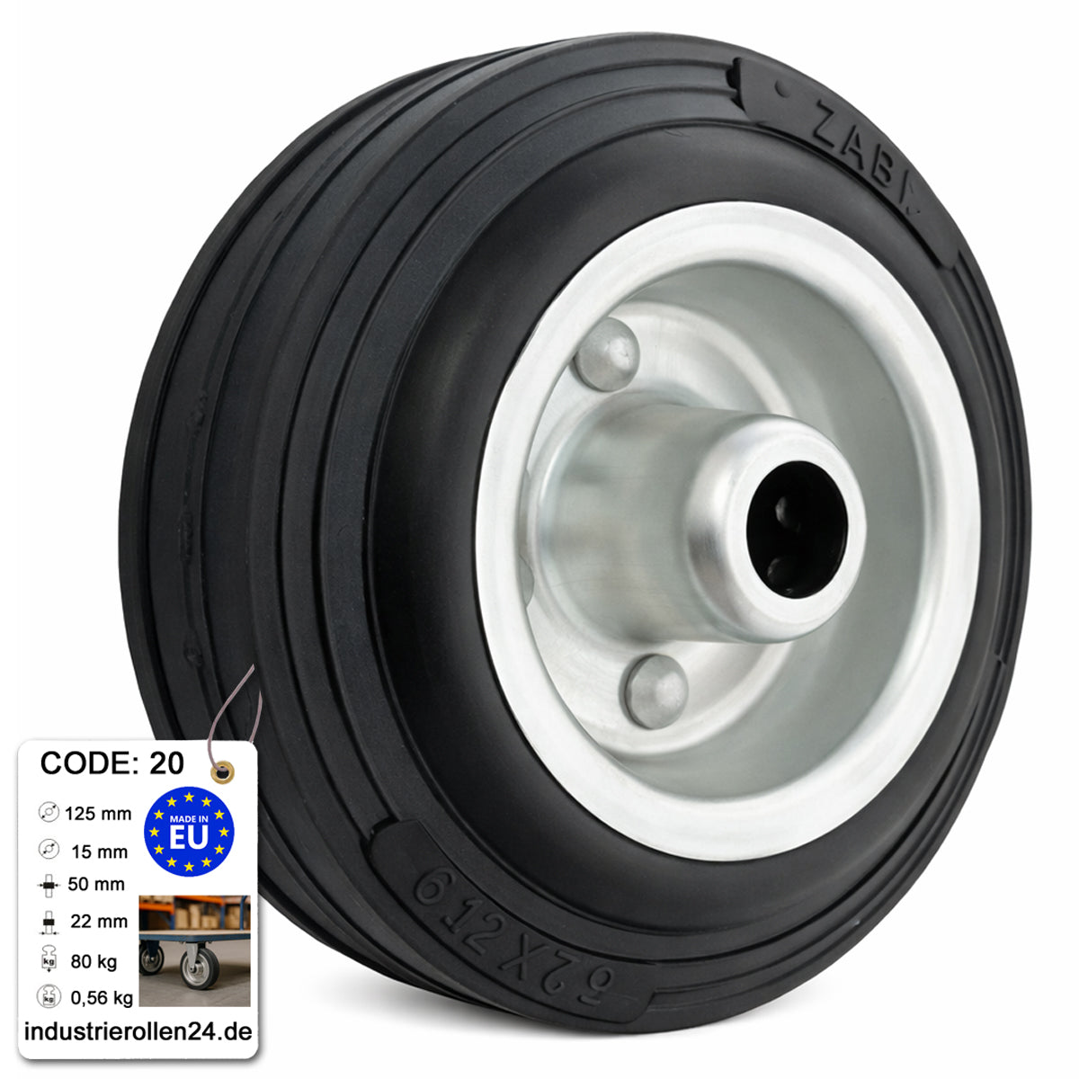 Ersatzrad Ø125 mm – Vollgummi Industrierad für Transportwagen, Code: 20