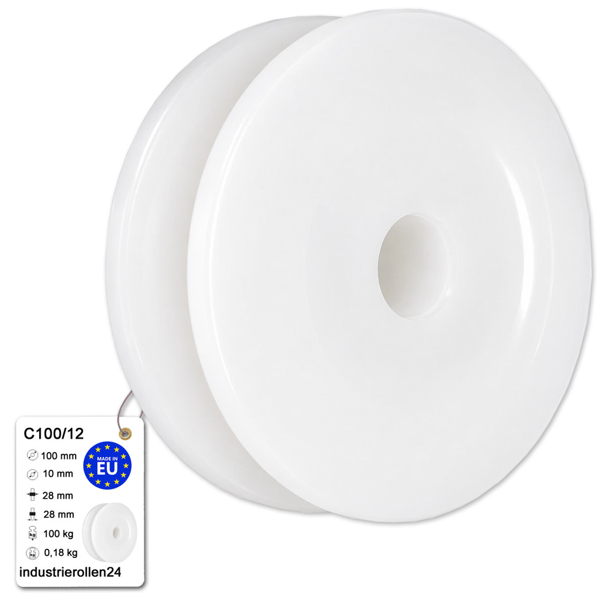 Seilrolle mit Gleitlager Ø100mm Polyamid Kunststoffrolle für Seil Ø12 mm C100/12