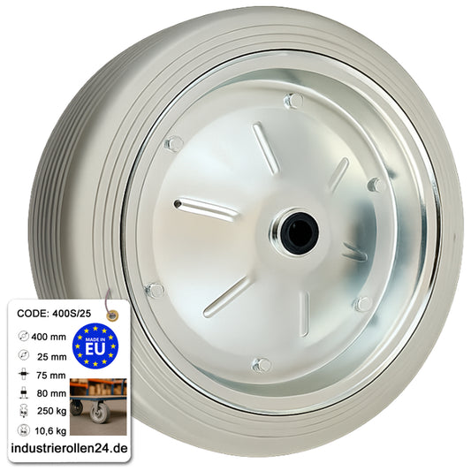 Ersatzrad Ø400 mm – Graues, nicht abfärbendes Vollgummi Industrierad für Transportwagen, Code: 400S/25