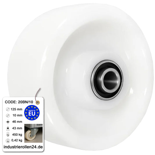 Transportrad Ø125 mm – Weißes Polyamidrad für Wagen, Code: 20BN/10