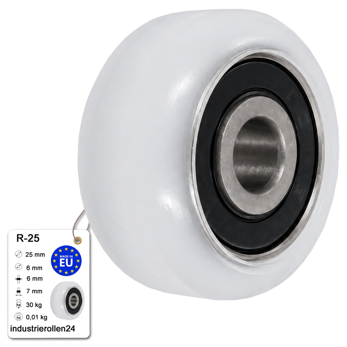 Polyamid Rolle Ø 25 mm mit Kugellager Kunststoffrolle Industrierollen R-25