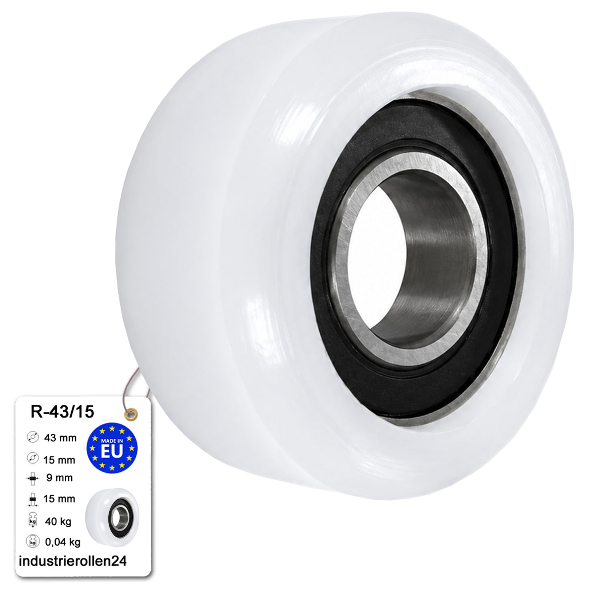 Polyamid Rolle Ø 43 mm mit Kugellager Kunststoffrolle Industrierollen R-43/15