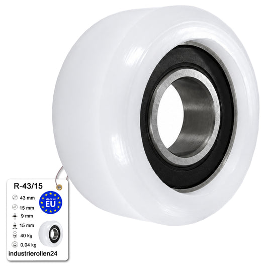 Polyamid Rolle Ø 43 mm mit Kugellager Kunststoffrolle Industrierollen R-43/15